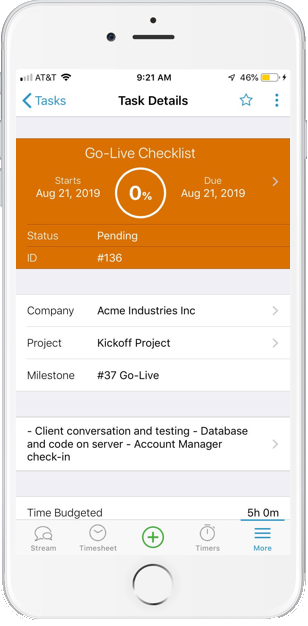 Accelo's mobile project manager for updating your timesheet from anywhere